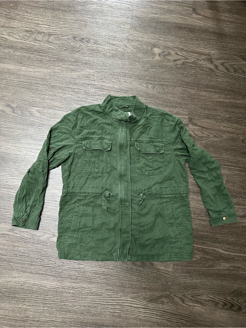 Old Navy Safari Jacket Linen Blend Green Utility Women’s Sz M Snap Cuffs